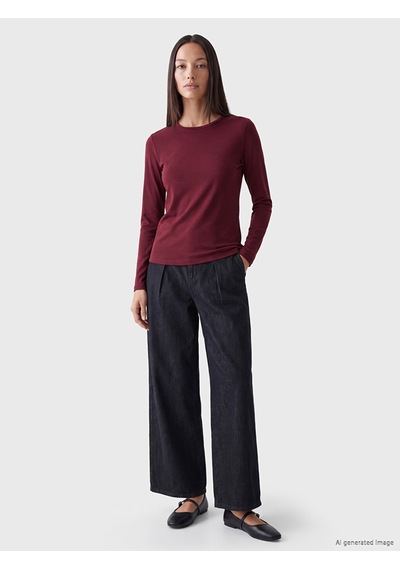 Lcw Everyday Bordo Bisiklet Yaka Soft Touch Kadın Tişört