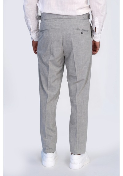 Gri Çift Pileli Tokalı Yüksek Bel Slim Fit Pantolon Wessi Gri