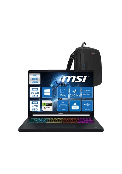 MSI Crosshair 16 HX E14WGK-046XTR-ZWH39 i9-14900HX 80 GB 4 TB SSD RTX5070 16" W11H Dizüstü Bilgisayar +Çanta