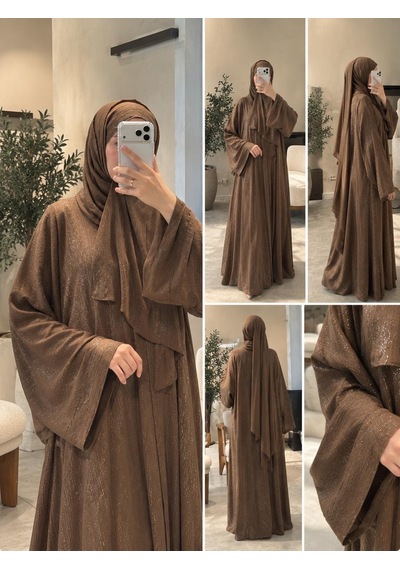 Şakika Kadın Shine Abaya Ferace & Şal - Standart Beden & Farklı Boy Kahverengi