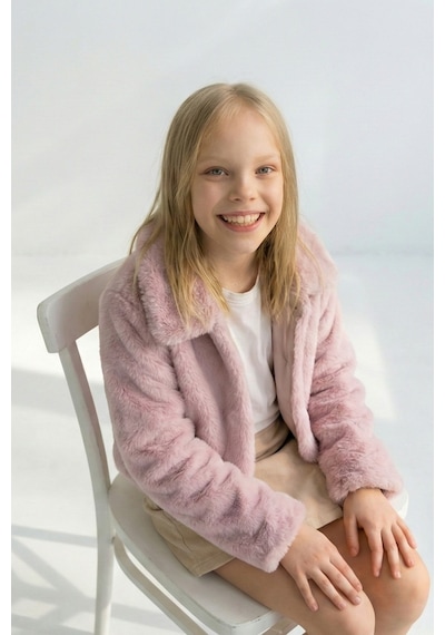 Esila Kids Kız Çocuk Bolero Peluş Ceket İnci Kapamalı Uzun Kollu Çocuk Ceket Gülkurusu