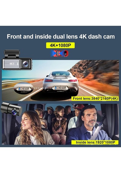 Coverzone Mını Çift Lensli Wifi Gps Dash Kamera - 4k Ön Kamera & 1080p Arka Kamera, Gece Görüşü, Park Modu, Geniş