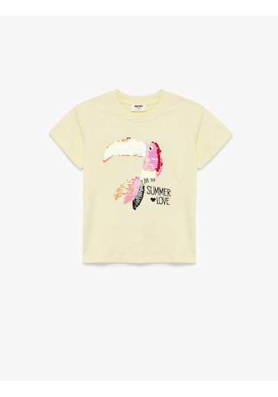 Koton Pullu Payetli Sarı Kız Çocuk T-shirt 6skg10114ak Sarı