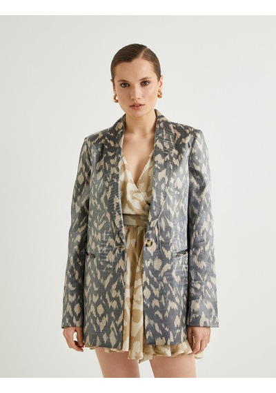 Koton Blazer Ceket Desenli Parlak Dokulu Fleto Cepli Bej Desenli 4sak50153uw Ekru