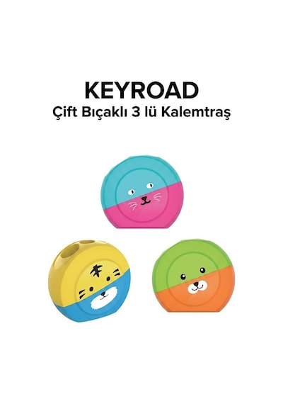 Renkli Sevimli Kalemtraş Keyroad Kr-971839 3 Adet Hazneli Çift Bıçaklı Kalem Açacağı Plastik Kalemtıraş Kalem Traş Okul