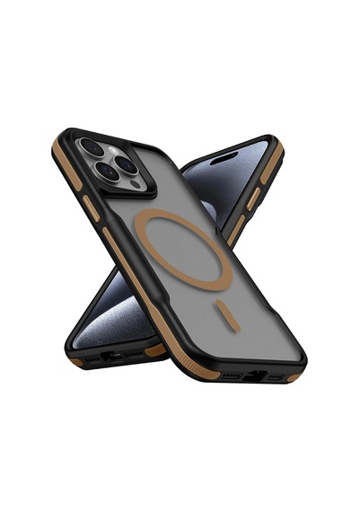 Apple Uyumlu iPhone 14 Pro Max Kılıf M-safe Şarj Özellikli Renkli Kenar Airbag Şeritli Zore Lamer Kapak Titanyum-Gold