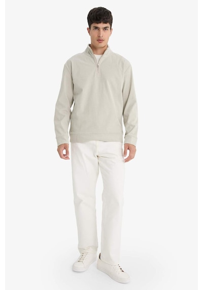 Defacto Regular Fit Dik Yaka Yarım Fermuarlı Fitilli Kadife Sweatshirt E9618ax25aubg766 Bej