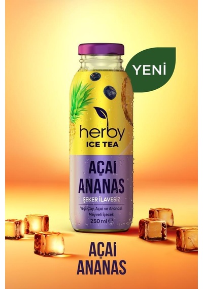 Herby Ice Tea Açai Ananas 12'li Şeker İlavesiz Soğuk Çay + Yeşil Çay Mango Ve Ananas 18'li