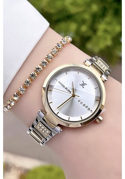Daniel Klein DKISTE158 Premium Gold Gümüş Kadın Kol Saati + Bileklik