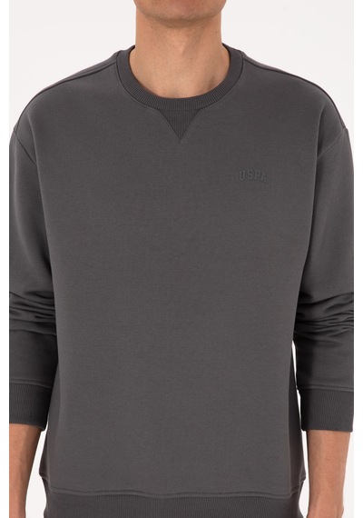 U.S. Polo Assn. Erkek Comfort Fit Bisiklet Yaka Şardonlu Gri Basic Sweatshirt 50313757-VR024