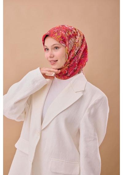 Silk Home Olinda İpek Eşarp 47002-43 Mürdüm, Yağ Yeşili, Gri, Gümüş