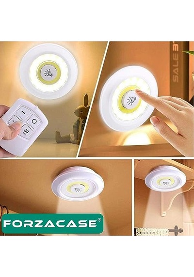 Uzaktan Kumandalı 3 Lü Spot Led Lamba Kablosuz Pilli Işıldak Dolap Işığı Mutfak Rafı Işığı - Fc086 Çok Renkli