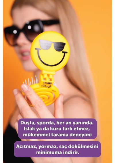 Beauty Makaron X Sw. Smiley Saç Fırçası - 3d Esnek, Aynalı, Çanta Boy - Compact Detangler Sarı