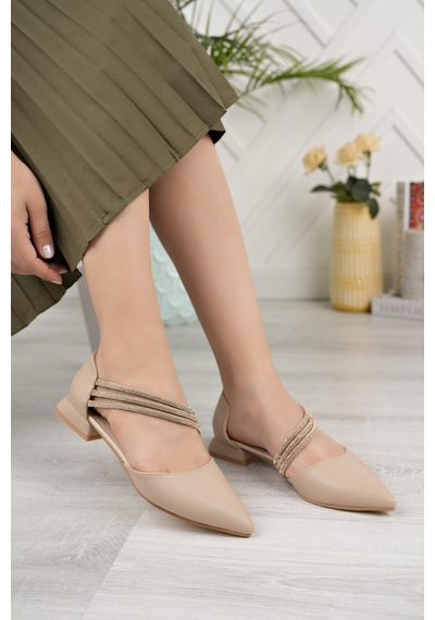 Nesilshoes Nesil Shoes Desca 557 Ten Yanı Açık Taş Detaylı Kadın Ayakkabı