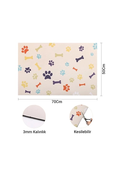 Matgo Pati Renkli Kemikler Evcil Hayvan Beslenme Matı Mama Paspası 50 x 70 CM