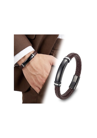 Moncuk Design İsim Yazılabilir Kahverengi Deri Ve Siyah Titanyum Kilit Bileklik 33513b15d11