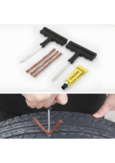 Jouis Lastik Tamir Kiti Profesyonel Oto Lastik Tamir Kiti - 5 Adet Fitilli Ve Solüsyonlu Tubeless Patlak Lastik Yama Se