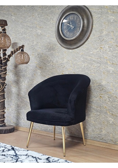 Zafir Tekli Teddy Gold Kaplama Sivriltme Ayak Çay Seti Koltuk Tekli Berjer , Balkon, Salon, Ofis Siyah