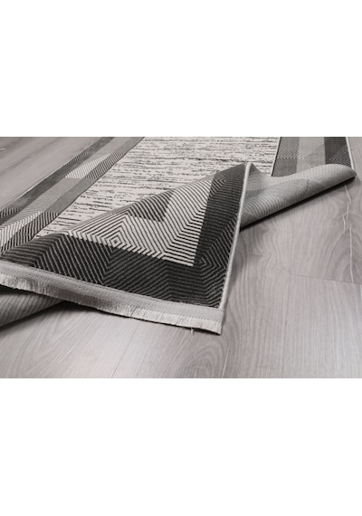 Saten Halı Modern Kaymaz Tabanlı Yıkanabilir Salon Oturma Odası Halısı Baklava Çizgi Desen Gri