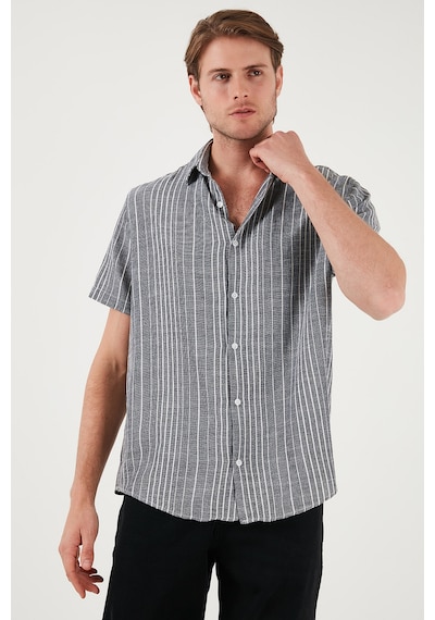 Buratti Çizgili Pamuklu Slim Fit Kısa Kollu Erkek Gömlek Cf23S116097 Siyah