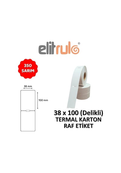 Elitrulo Termal Karton Raf Etiketi 38mm X 100mm Delikli - 350 Adet
