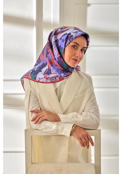 Silk Home Twill İpek Eşarp 11483-14 Mor, Turuncu, Eflatun, Gül Kurusu, Yeşil