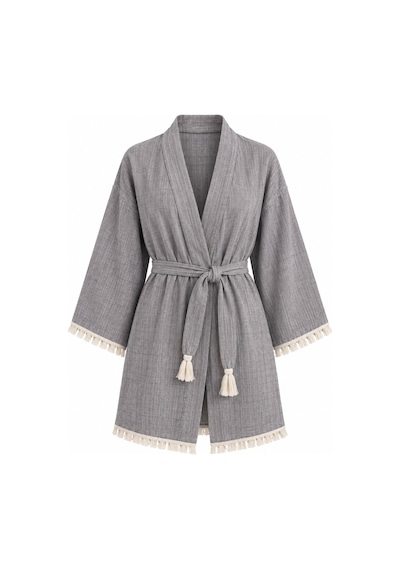 Kimono Müslin 2 Katlı Peştemal Bornoz Beden S-m - Gri
