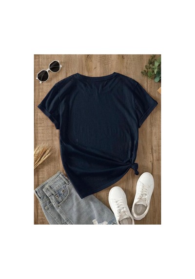 Medinenur Papatya Desenli Basic T-shirt Lacivert