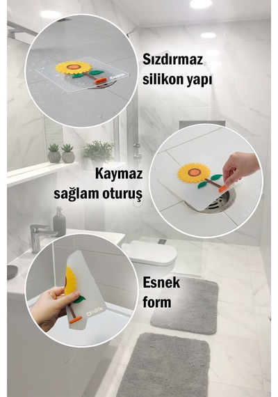 Ayçiçeği Kare Silikon Kötü Koku Önleyici Gider Kapağı Banyo, Mutfak, Balkon Lavabo Tıpası 14,5x14,5 Cm