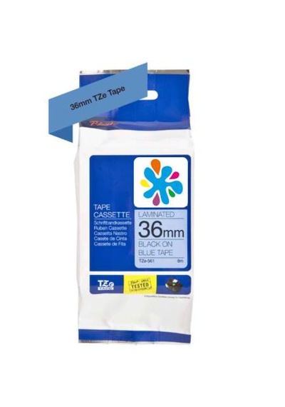 Brother Tze-561 Mavi Üzerine Siyah Laminasyonlu Uyumlu Etiket 36mm X 8m Mavi