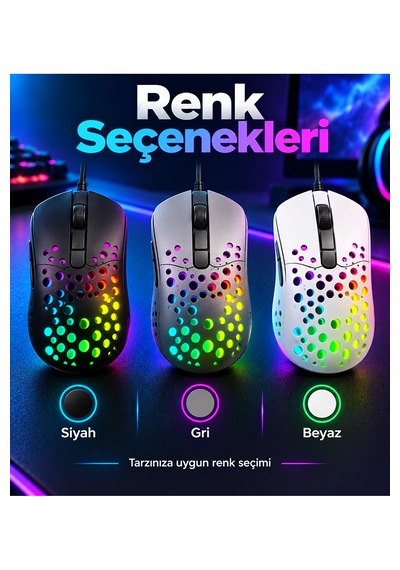 8000 Dpı Kablolu Oyuncu Mouse 6 Tuşlu Renkli Aydınlatmalı Usb Gaming Mouse Delikli 001
