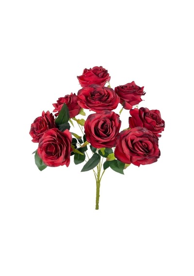 Yapay Çiçek 9 Güllü Büyük Boy Demet 40Cm Bordo
