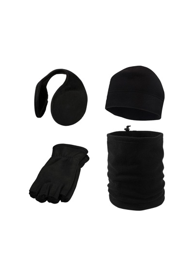 Axe Sportswear Kışlık Polar Parmaksız Eldiven Bere Boyunluk Kulaklık 4'lü Set Siyah