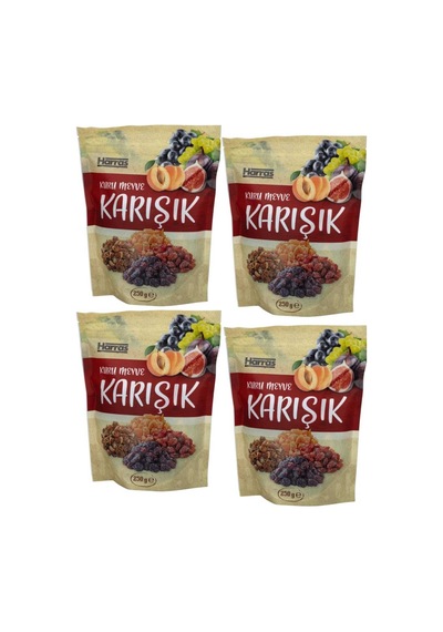 Lüks Karışık Kuru Meyve 4'lü Paket Doğal İncir Kayısı Üzüm Karışımı 4 Adet X 250 Gr 250 G