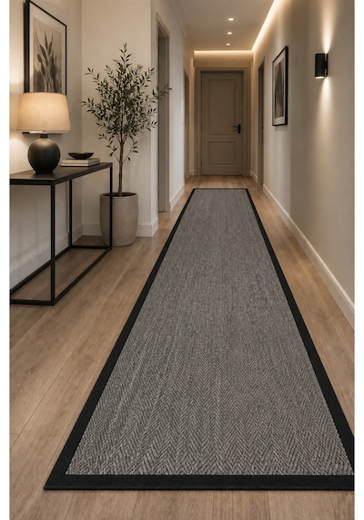 Mariesse Home Kolay Temizlenen Yıkanabilir Bordürlü Sisal Halı Hasır Dokulu Salon Yatak Odası Mutfak Oturma Odası Antre Koridor Halısı Gri