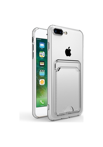 Kvy Apple Uyumlu iPhone 8 Plus Kamera Korumalı Kartlıklı Setra Şeffaf Silikon Kılıf