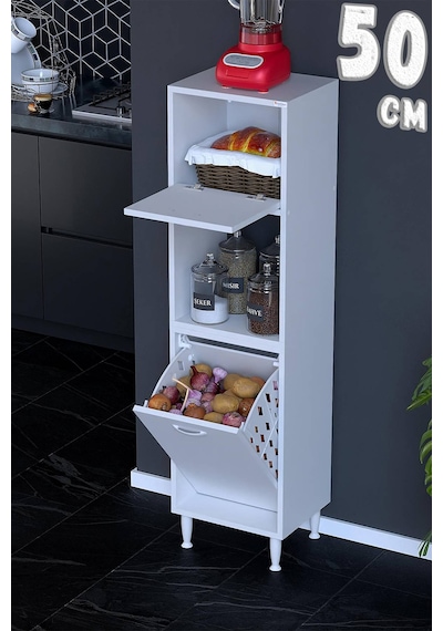 Mayra 50 Cm Çok Amaçlı Kiler Dolabı Mutfak Banyo Düzenleyici Tek Sepet Dar Alan Ekmeklik 50x150x32cm Beyaz Mayra 50 Cm Çok Amaçlı Kiler Dolabı Mutfak Banyo Düzenleyici Tek Sepet Dar Alan Ekmeklik 50x150x32cm Beyaz