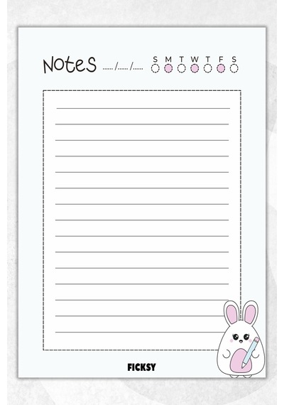 A5 Tavşan Bloknot Çizgili Defter - 50 Yaprak - Memopad - Notepad - Not Defteri - Not Kağıdı Mavi Mavi