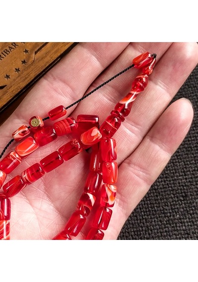 İmzalı 7X11 mm Turuncu Ateşi Kehribar Tesbih Usta İşçilikli
