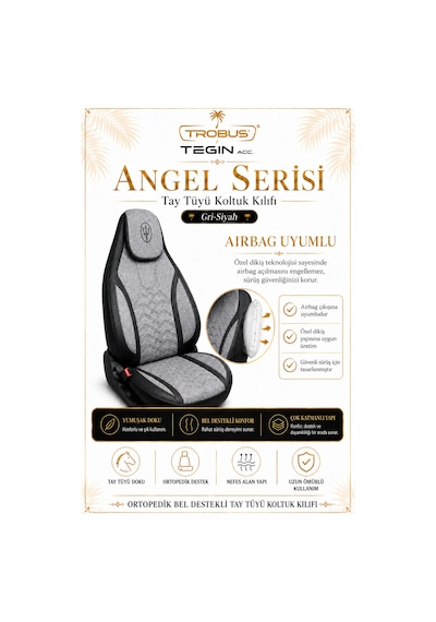 Seat Leon 2005 Ve Sonrası Uyumlu Angel Serisi Tay Tüyü Koltuk Kılıfı Gri Siyah