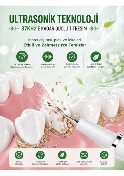 Diş Eti Sensörlü 500mah Şarjlı 5 Modlu Ultrasonik Akıllı Diş Taşı Plak Temizleme Cihazı