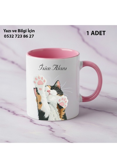 Siyah Kedi Baskılı Kişiye Özel İsimli Hediyelik Kupa Bardak-kedi Sevenler İçin Özel Hediye Pembe