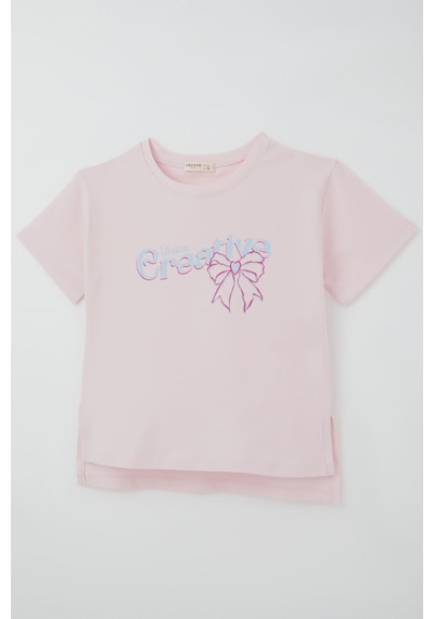 Breeze Kız Çocuk Pantolonlu Takım İlham Temalı Fiyonk Baskılı Yırtmaçlı 8-14 Yaş , Pembe