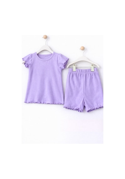 For My Baby Fitilli Kumaş 2 Li Kız Bebek Takım Şortlu Yazlık Mor1