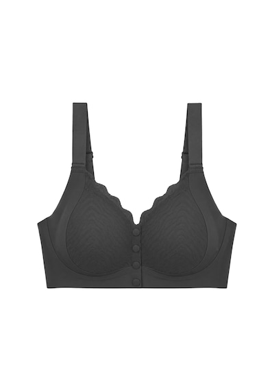 Cottonill Seamless Bra - Larevia Siyah Lazer Kesim Önden Düğmeli Tül Detaylı Kadın Sütyen