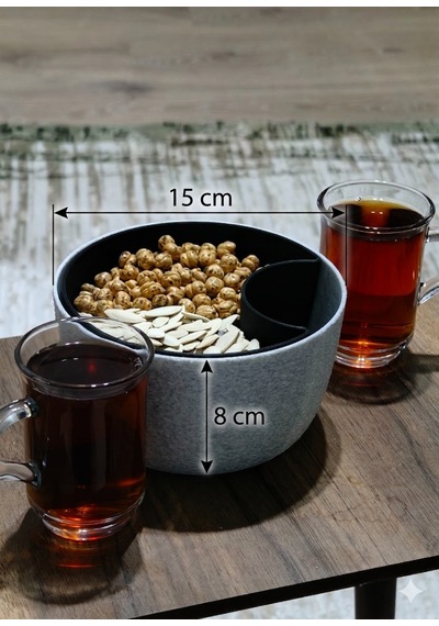 Akıllı Bölmeli Çerezlik - Kabuk Ve Atık Bölmeli Pratik Sunum Kasesi - Mermer Siyah Mermer Desen