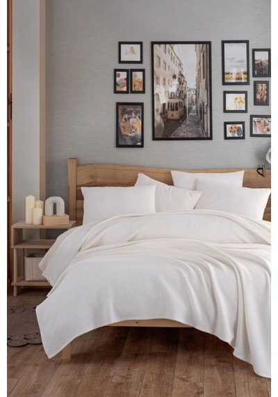 Eponj Home Ecocel Pike Örtü Çift Kişilik 200x230cm Karde Krem Krem