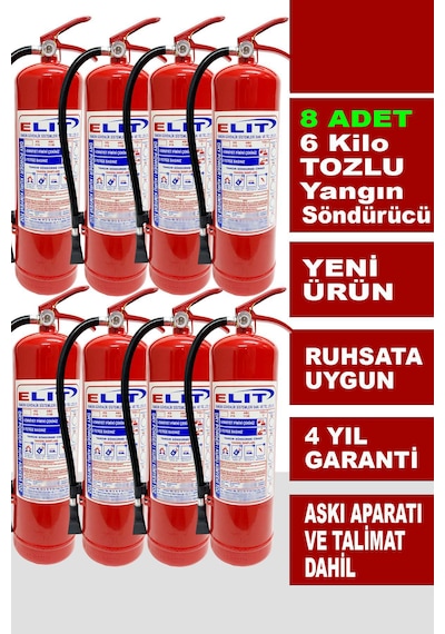 6 Kg Tozlu Yangın Söndürme Tüpü Askı Aparatı + Talimat Dahil Ruhsata Uygun 8'li Paket
