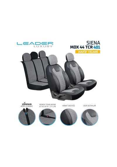 Renault Kangoo E-tech 2+1 Deri Detaylı Oto Koltuk Kılıfı Ön Arka Set Siyah Füme Siena Model Fs