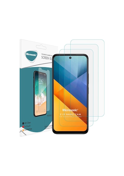 Xiaomi Poco M6 Pro 5g Screen Protector Nano Glass Cam Ekran Koruyucu 3 Lü Paket Poco M6 Pro 5g İle Uyumlu Ekran Koruyucu - Şeffaf